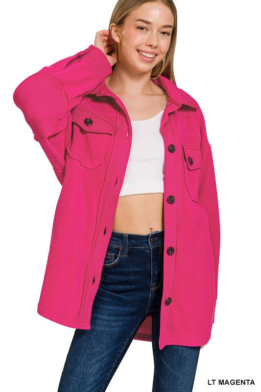 Lt Magenta Oversized Basic Fleece Shacket