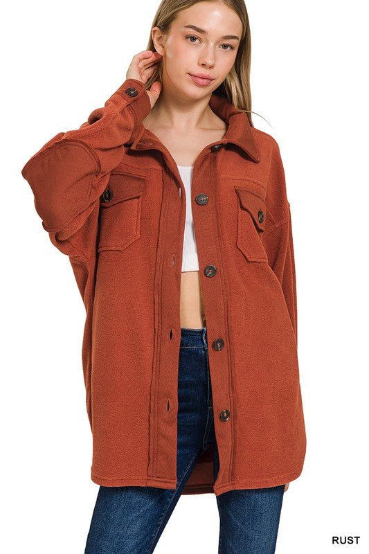 Rust Oversized Basic Fleece Shacket