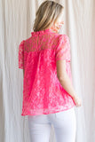 Hot Pink Lace Puff Short Sleeve Top
