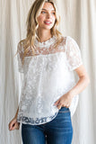 White Lace Puff Short Sleeve Top