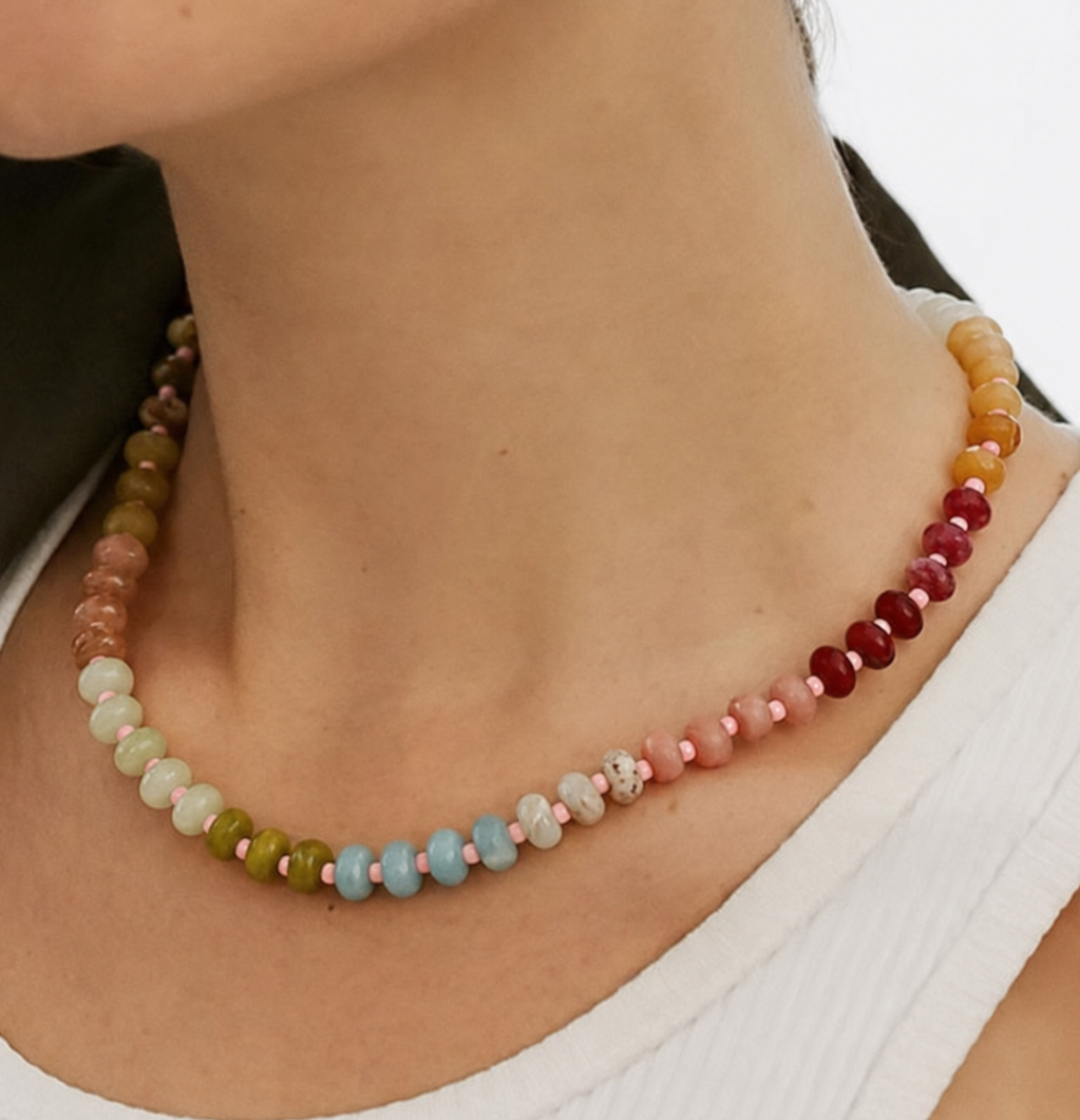Natural Stone Semi-Precious Glass Mixed Necklace