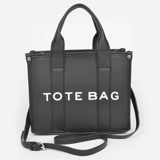 FAUX LEATHER SMALL TOTE BAG: BK