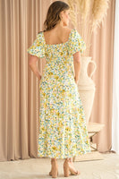 Yellow Floral Maxi Dress with Puff Sleeves