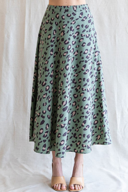 Sage Green Leopard Print Circle Skirt