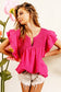 Fuchsia Shirred Bodice Layered Ruffle Sleeve Top