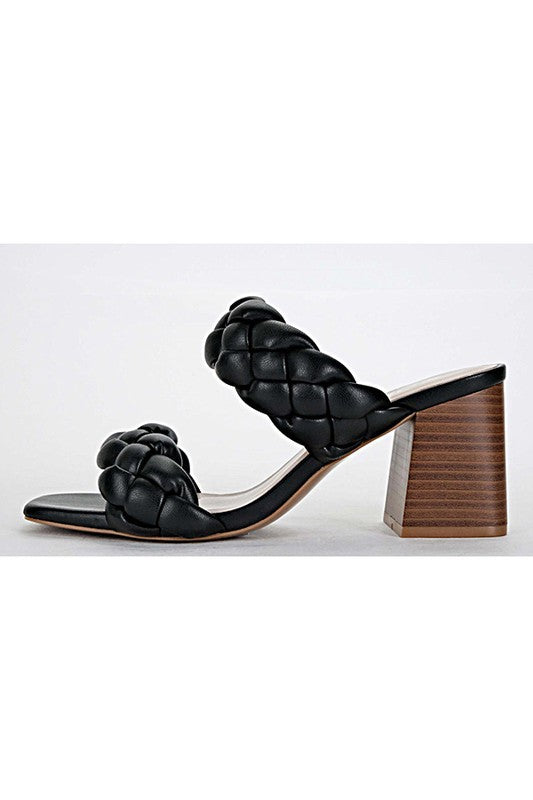 Black Braided Sandals with Heel