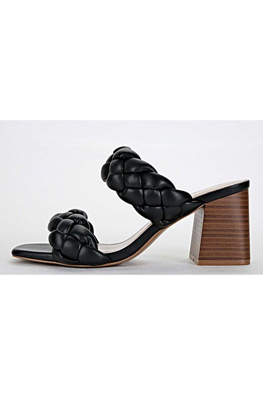 Black Braided Sandals with Heel