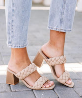 Taupe Braided Sandals with Heel