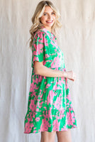 Green and Pink Floral Button Up Dress