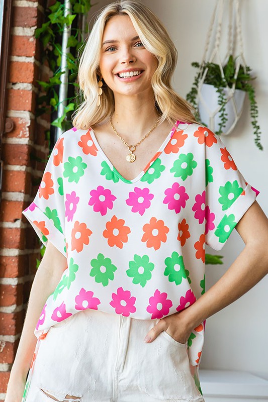 Multi-Color Floral Print Hi-Lo Top