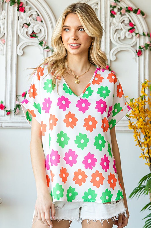 Multi-Color Floral Print Hi-Lo Top