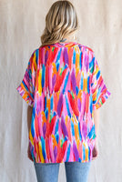 Multi Colored Feather V-Neck Top - Plus Size