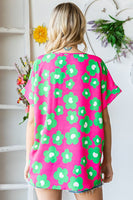 Pink & Green Floral Print Hi-Low Top - Plus Size
