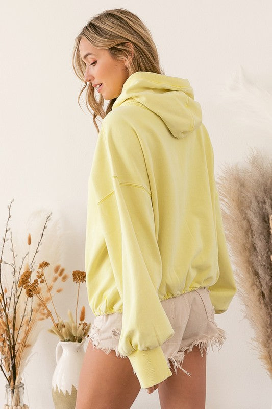 Lemon Yellow Half Zip Fleece Hoodie with Elastic Hem