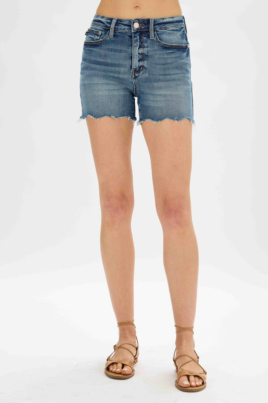 Judy Blue High Waisted Scallop Fray Hem Shorts