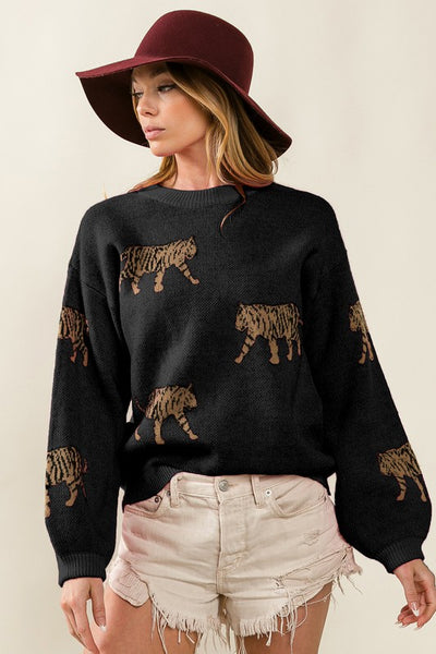 Tiger Pattern Sweater - Black
