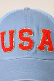 USA Chenille Glitter Letter Hat - Denim Blue