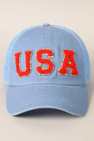 USA Chenille Glitter Letter Hat - Denim Blue