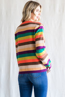 Orange Mix Striped Knit Pullover Sweater