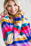 Hot Pink Mix Striped Knit Pullover Sweater