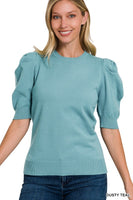 Viscose Puff Short Sleeve Sweater - Dusty Teal