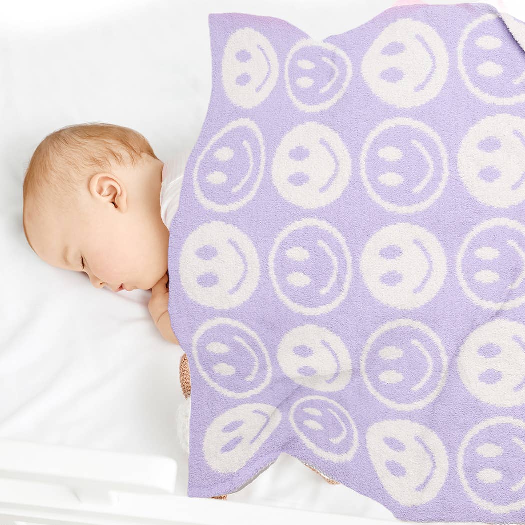 Repeated Happy Face Pattern Kids Throw Blanket: LAV / ONE SIZE