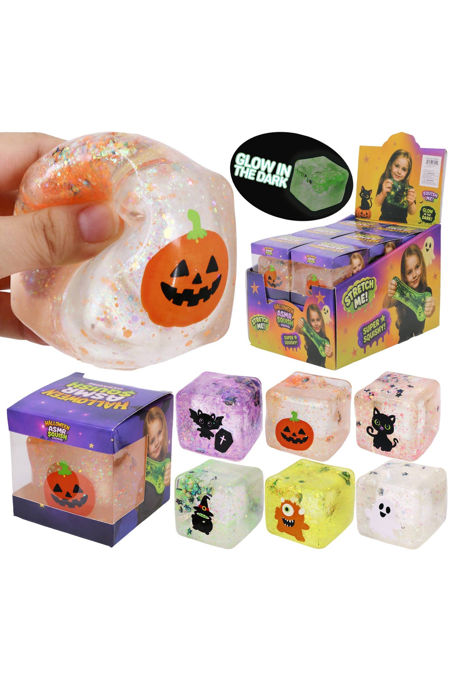 Halloween Glow In Dark Glittery Sugar Maltose Cube Squishy: ASSORTED / ONE SIZE
