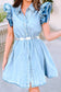 LDC Ruffled Sleeves Buttoned A-line Collared Denim Dress: Beau Blue