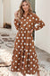 LDC Casual Long Sleeve Polka Dot Pockets Shift Dress : Brown