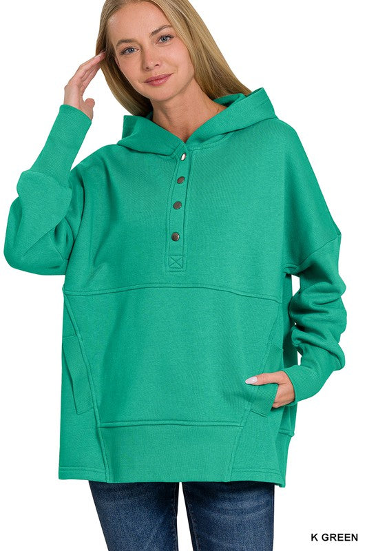 Zenana Fleece Lined Pull Over in the Color Kelly Green