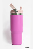 Mauve 30 Oz. Stainless Steel Flip Straw Tumbler with Carry Handle