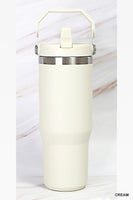 Cream 30 Oz. Stainless Steel Flip Straw Tumbler with Carry Handle