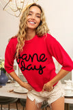 Game Day Metallic Letter Puff short sleeve sweater - Red/Black