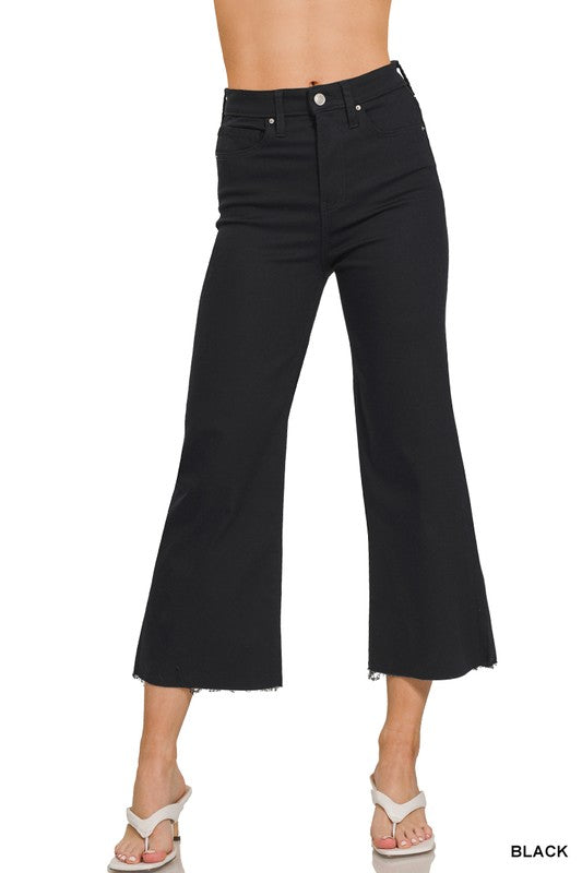 Zenana Cropped Kick Flare Jean in Black