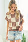 CoCo Check Pattern Drop Shoulder V-Neck Knitted Top