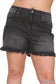 Plus Size Mid Rise Raw Frayed Hem Washed Black Shorts