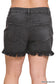 Plus Size Mid Rise Raw Frayed Hem Washed Black Shorts