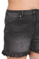 Plus Size Mid Rise Raw Frayed Hem Washed Black Shorts