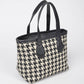 Houndstooth Tweed Small Tote Bag: Black