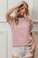 Fuchsia/White Striped top with puff sleeves