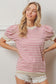 Fuchsia/White Striped top with puff sleeves