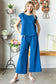 Blue Textured Tie-Back Drop Shoulder Jumpsuit