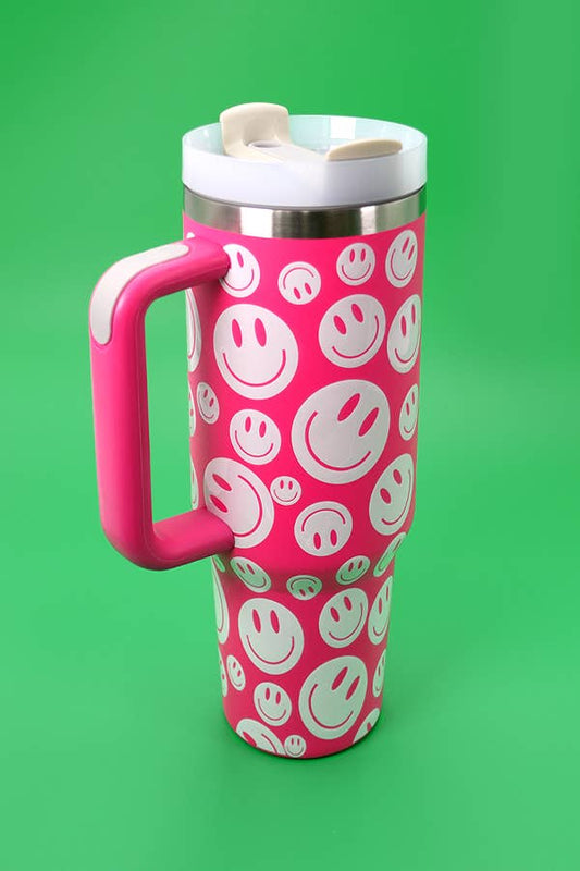 40oz STAINLESS STEEL TUMBLER: SMILEY FUCHSIA