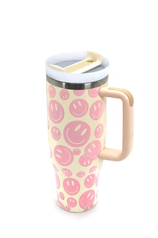 40 oz Stainless Steel Tumbler with Smiley Face