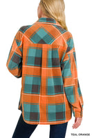 Zenana Teal/Orange Fleece Shacket with Pockets