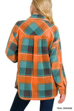 Zenana Teal/Orange Fleece Shacket with Pockets