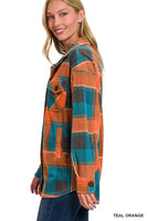 Zenana Teal/Orange Fleece Shacket with Pockets