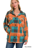 Zenana Teal/Orange Fleece Shacket with Pockets