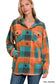 Zenana Teal/Orange Fleece Shacket with Pockets