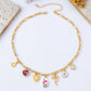 Vintage Bow Porcelain Multi-Charm Link Necklace in Gold